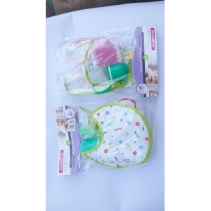 X-3857 Набор детский: бутылка + ёршик + ватные палочки + слюнявчик